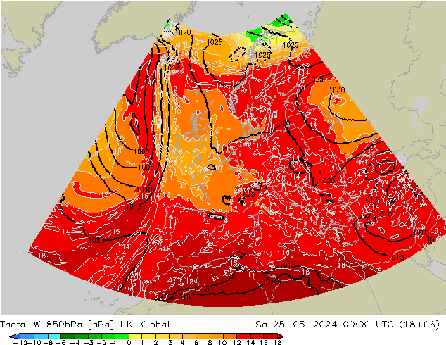 Theta-W 850hPa UK-Global  25.05.2024 00 UTC