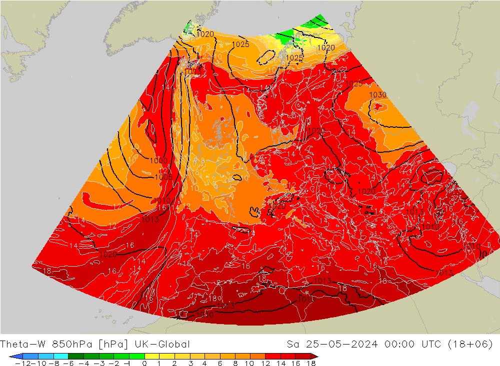 Theta-W 850hPa UK-Global sáb 25.05.2024 00 UTC