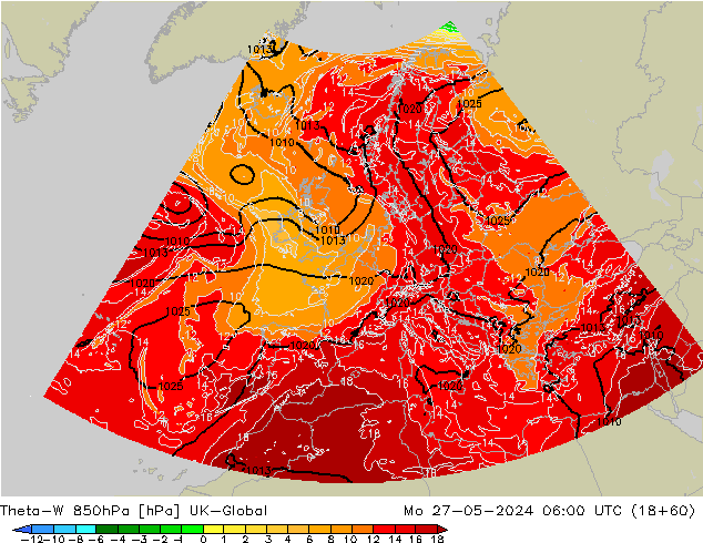 Theta-W 850hPa UK-Global ma 27.05.2024 06 UTC