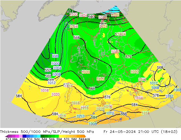 500-1000 hPa Kalınlığı UK-Global Cu 24.05.2024 21 UTC