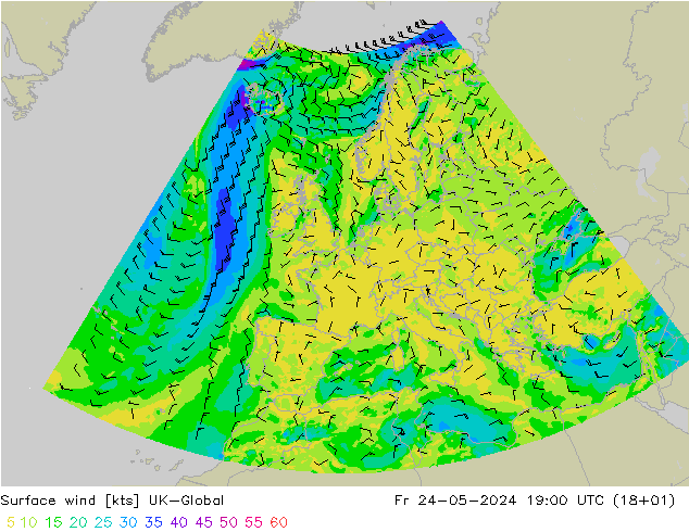 Vento 10 m UK-Global ven 24.05.2024 19 UTC