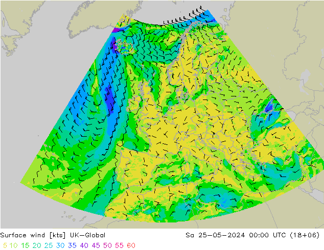 Surface wind UK-Global Sa 25.05.2024 00 UTC