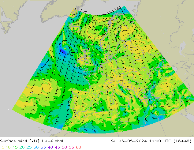 Rüzgar 10 m UK-Global Paz 26.05.2024 12 UTC
