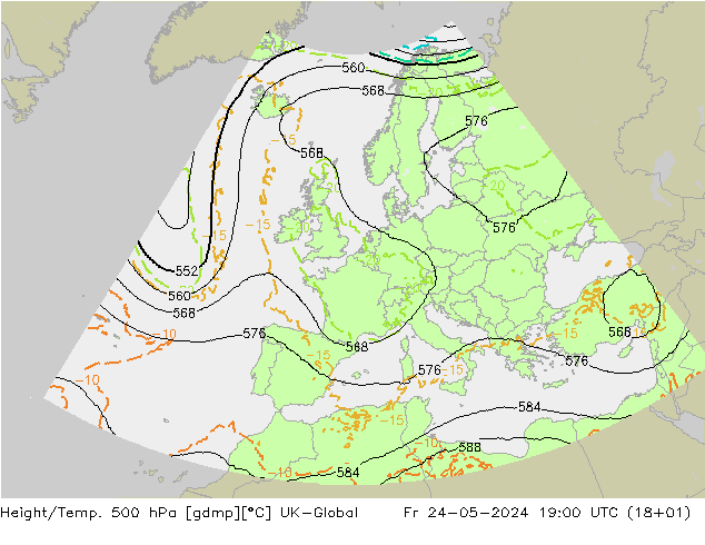 Height/Temp. 500 hPa UK-Global ven 24.05.2024 19 UTC