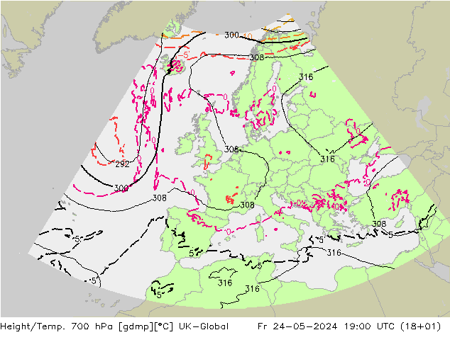 Height/Temp. 700 hPa UK-Global Sex 24.05.2024 19 UTC