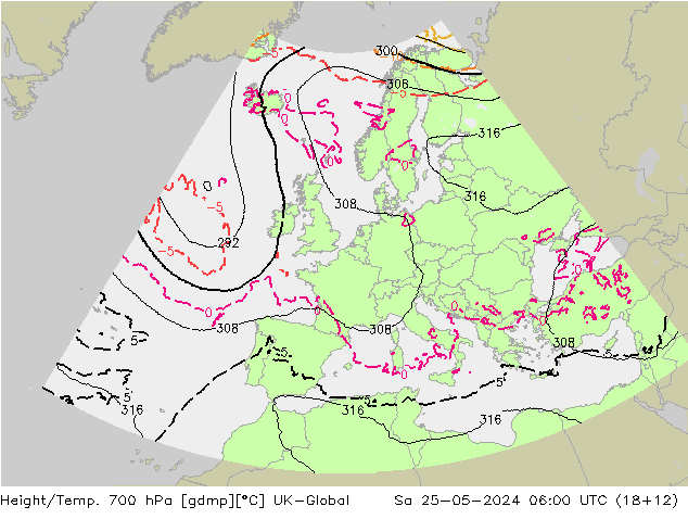 Height/Temp. 700 hPa UK-Global So 25.05.2024 06 UTC