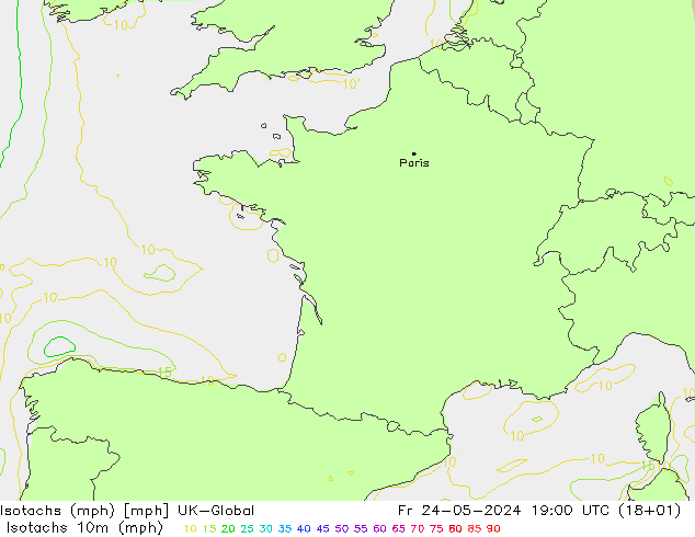 Isotachs (mph) UK-Global Fr 24.05.2024 19 UTC