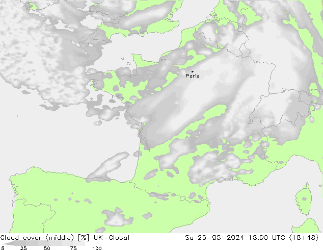 Cloud cover (middle) UK-Global Su 26.05.2024 18 UTC