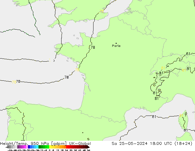 Height/Temp. 950 hPa UK-Global Sa 25.05.2024 18 UTC