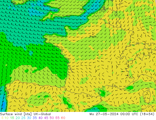 Vent 10 m UK-Global lun 27.05.2024 00 UTC