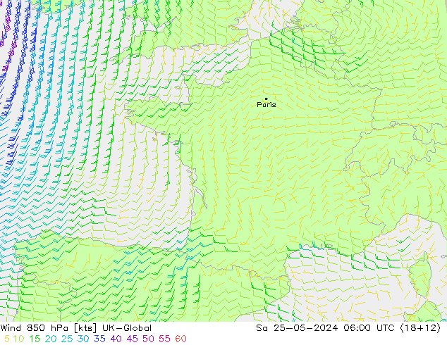 Rüzgar 850 hPa UK-Global Cts 25.05.2024 06 UTC