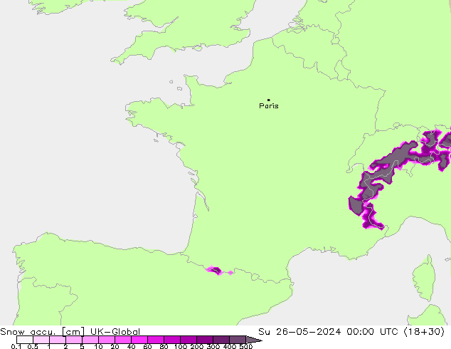 Snow accu. UK-Global dim 26.05.2024 00 UTC