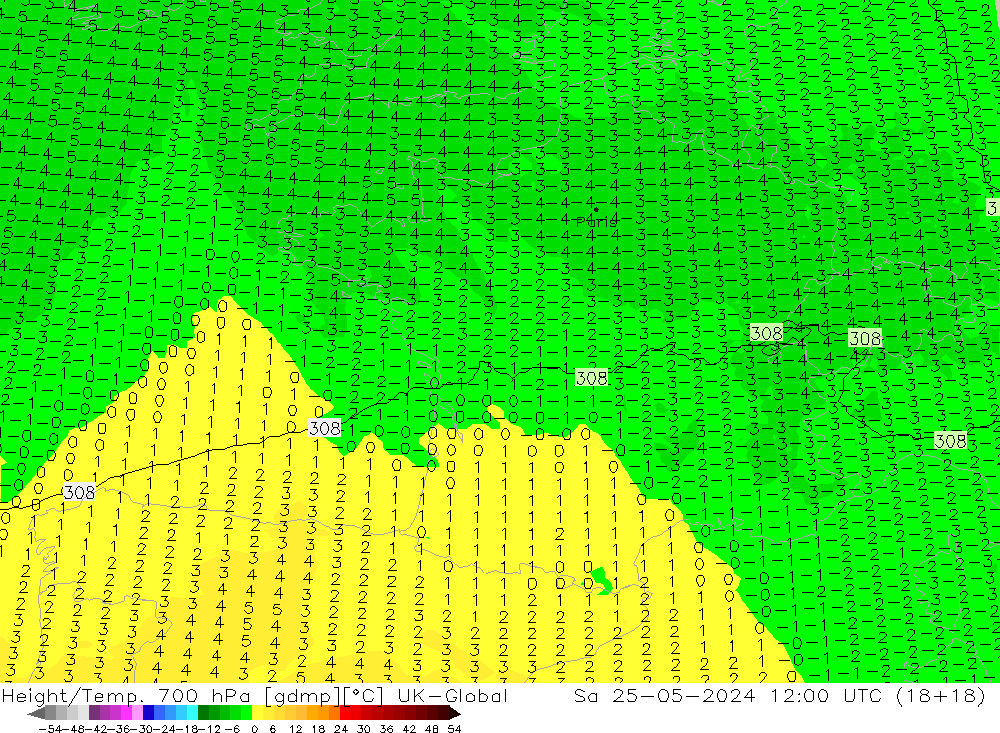 Yükseklik/Sıc. 700 hPa UK-Global Cts 25.05.2024 12 UTC