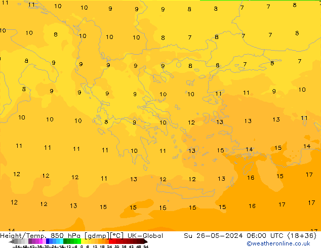 Height/Temp. 850 гПа UK-Global Вс 26.05.2024 06 UTC