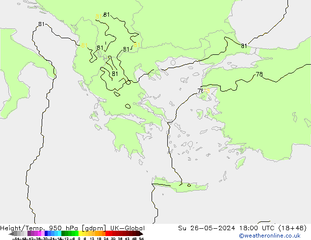 Height/Temp. 950 hPa UK-Global Ne 26.05.2024 18 UTC