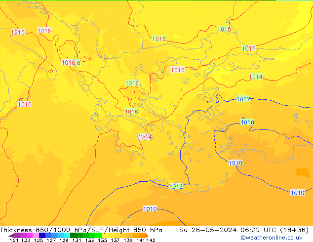 Thck 850-1000 гПа UK-Global Вс 26.05.2024 06 UTC