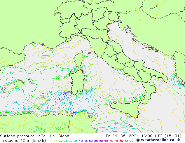 Eşrüzgar Hızları (km/sa) UK-Global Cu 24.05.2024 19 UTC