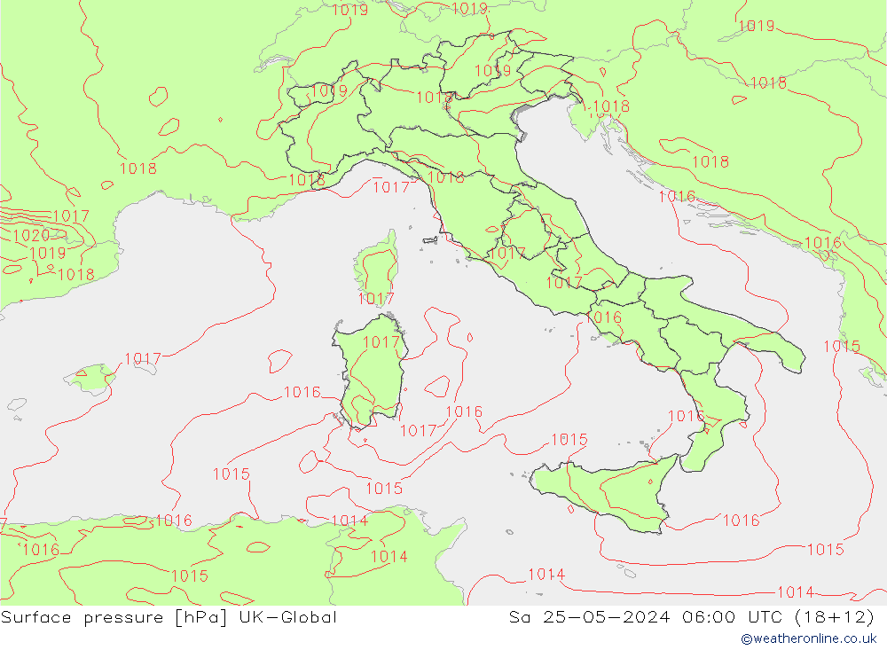 Surface pressure UK-Global Sa 25.05.2024 06 UTC