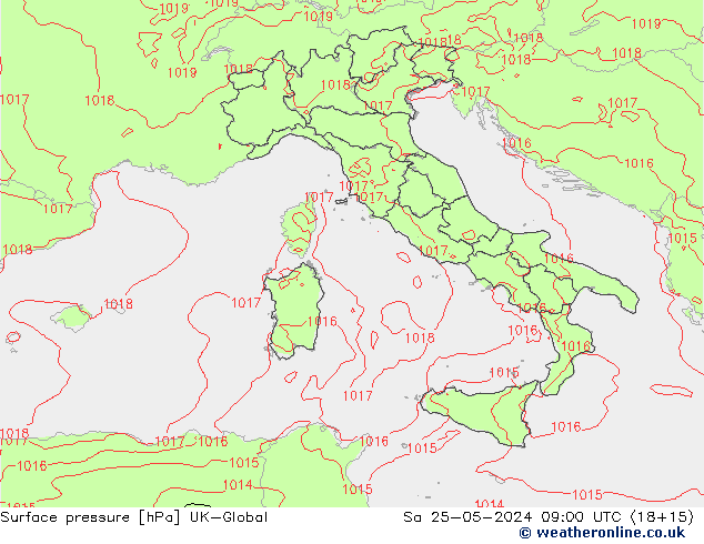 Luchtdruk (Grond) UK-Global za 25.05.2024 09 UTC