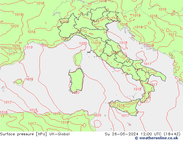 Luchtdruk (Grond) UK-Global zo 26.05.2024 12 UTC