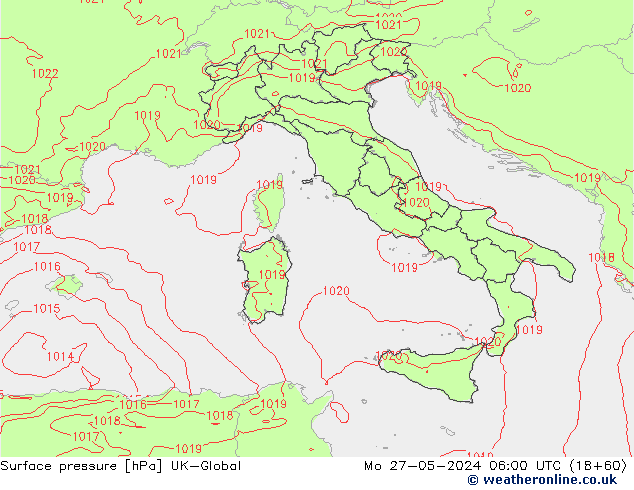 Pressione al suolo UK-Global lun 27.05.2024 06 UTC