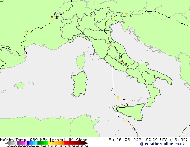 Height/Temp. 950 hPa UK-Global Su 26.05.2024 00 UTC
