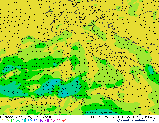 Wind 10 m UK-Global vr 24.05.2024 19 UTC