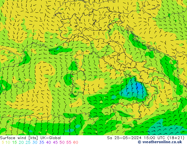 Rüzgar 10 m UK-Global Cts 25.05.2024 15 UTC