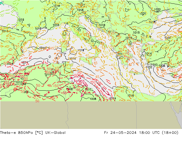 Theta-e 850hPa UK-Global Sex 24.05.2024 18 UTC