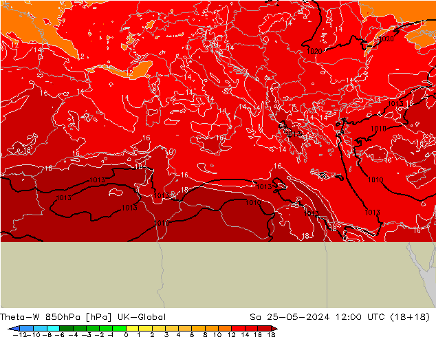 Theta-W 850hPa UK-Global sam 25.05.2024 12 UTC