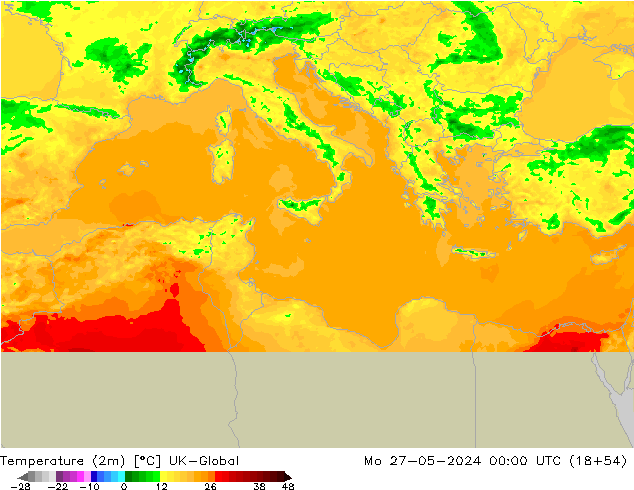 Temperatuurkaart (2m) UK-Global ma 27.05.2024 00 UTC