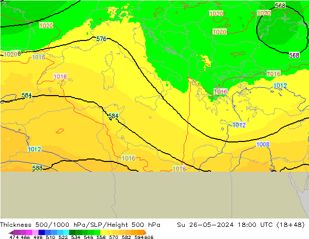 Thck 500-1000hPa UK-Global nie. 26.05.2024 18 UTC