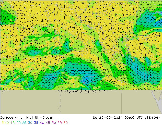 ветер 10 m UK-Global сб 25.05.2024 00 UTC