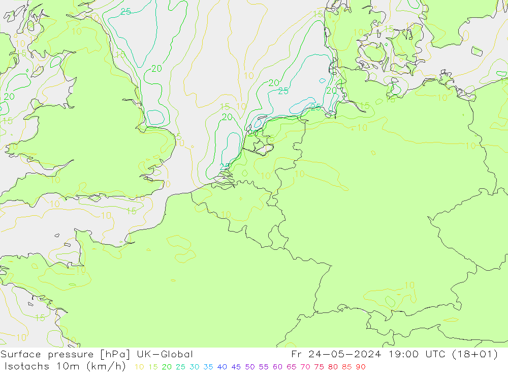 Isotachen (km/h) UK-Global Fr 24.05.2024 19 UTC