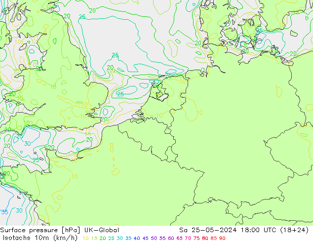 Isotachs (kph) UK-Global So 25.05.2024 18 UTC