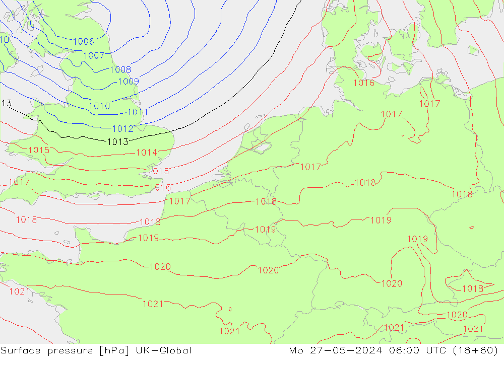 Pressione al suolo UK-Global lun 27.05.2024 06 UTC