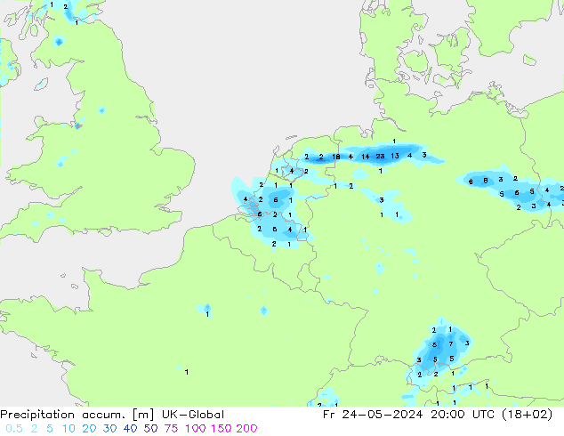 Precipitation accum. UK-Global Sex 24.05.2024 20 UTC