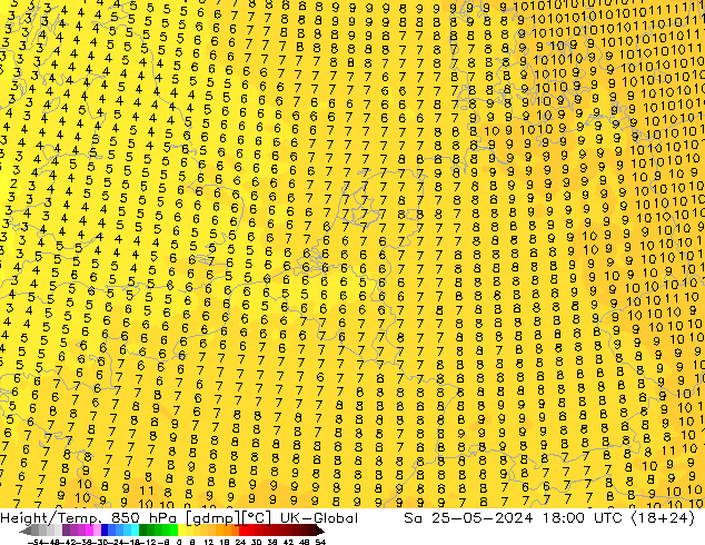 Height/Temp. 850 hPa UK-Global Sa 25.05.2024 18 UTC