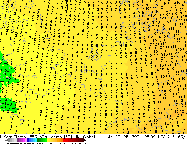 Height/Temp. 850 hPa UK-Global lun 27.05.2024 06 UTC