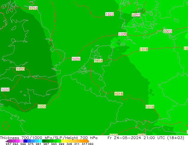 Schichtdicke 700-1000 hPa UK-Global Fr 24.05.2024 21 UTC