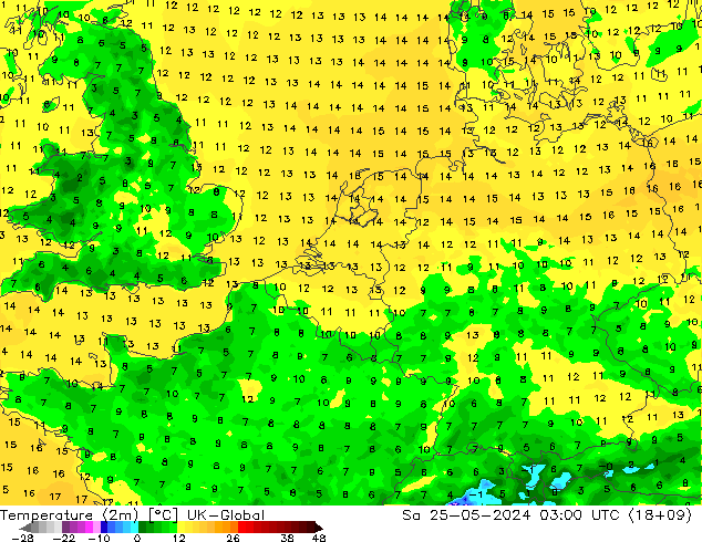 Temperatura (2m) UK-Global sáb 25.05.2024 03 UTC