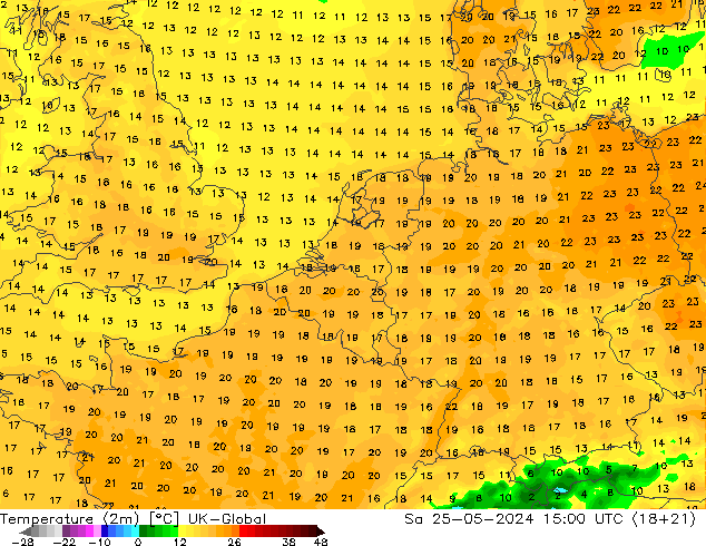 Temperature (2m) UK-Global So 25.05.2024 15 UTC