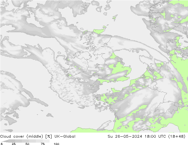 Bewolking (Middelb.) UK-Global zo 26.05.2024 18 UTC