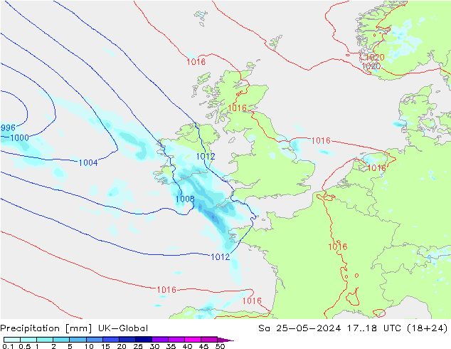 Precipitación UK-Global sáb 25.05.2024 18 UTC
