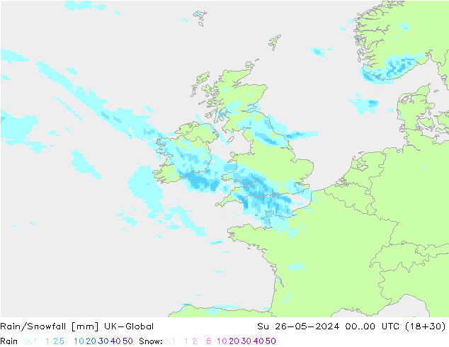 Rain/Snowfall UK-Global Ne 26.05.2024 00 UTC