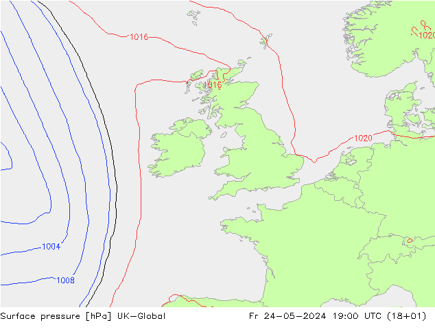 Surface pressure UK-Global Fr 24.05.2024 19 UTC