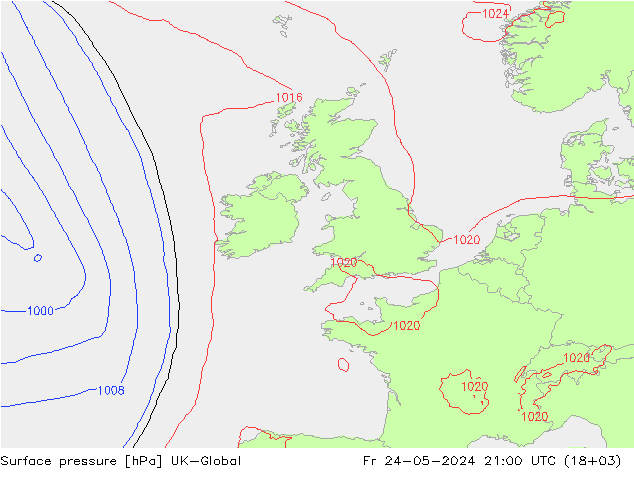 Surface pressure UK-Global Fr 24.05.2024 21 UTC