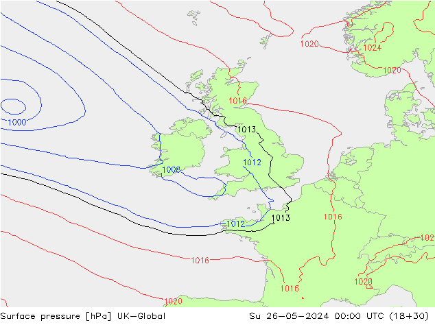 Presión superficial UK-Global dom 26.05.2024 00 UTC