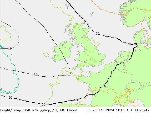 Height/Temp. 850 hPa UK-Global Sa 25.05.2024 18 UTC