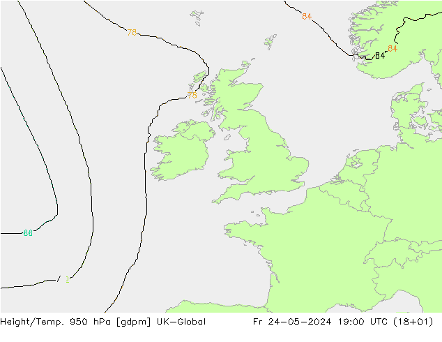 Hoogte/Temp. 950 hPa UK-Global vr 24.05.2024 19 UTC